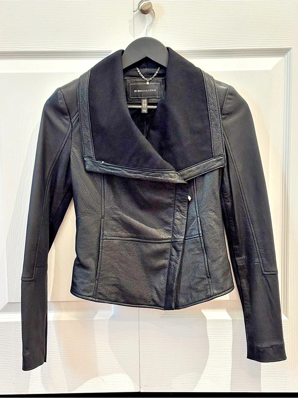 BCBGMAXAZRIA Black Genuine Leather Moto Jacket-Likely New
